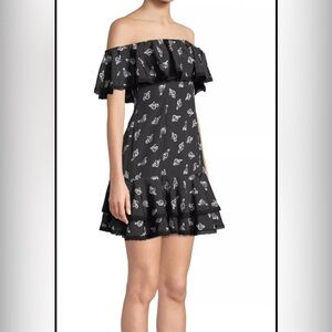 Likely Adelia Off-the-Shoulder Rose-Print Women’s Mini Dress, Black/white, 4